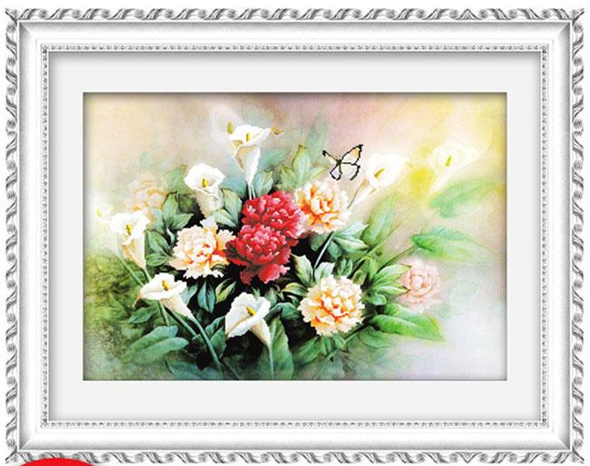 Tranh Thêu Chữ Thập 3D Bướm Thưởng Hoa