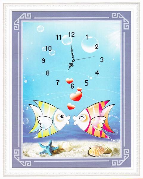 Tranh Thêu Chữ Thập 3D Đồng Hồ Cá Cảnh