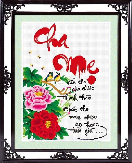 Tranh Thêu Chữ Thập Cầu Cho Cha Được Thanh Nhàn, Chúc Cho Mẹ Được An Khang Tuổi Già