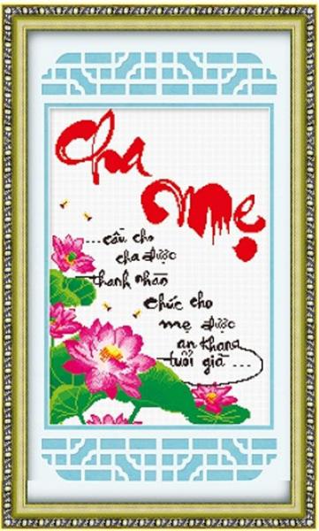 Tranh Thêu Chữ Thập Cầu Cho Cha Được Thanh Nhàn, Chúc Cho Mẹ Được An Khang Tuổi Già