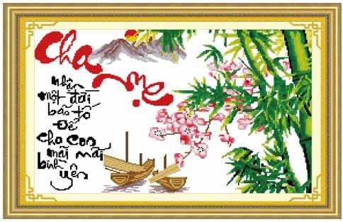 Tranh Thêu Chữ Thập Cha Mẹ Nhận Một Đời Bão Tố, Để Cho Con Mãi Mãi Bình Yên
