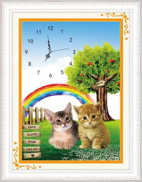 Tranh Thêu Chữ Thập 3D ĐỒNG HỒ Cute Kitten