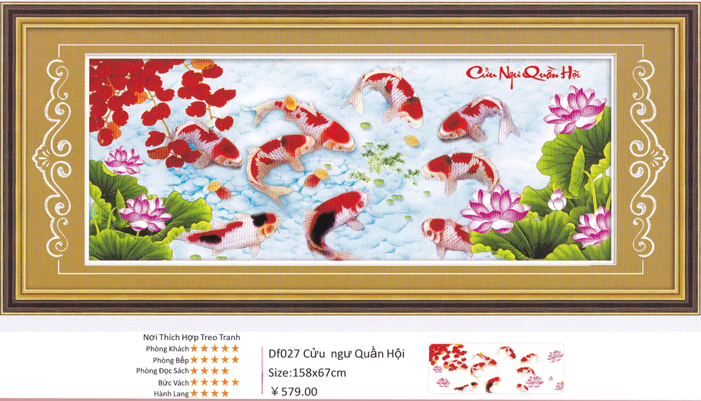Tranh Đính Đá ABC 3D Cửu Ngư Quần Hội