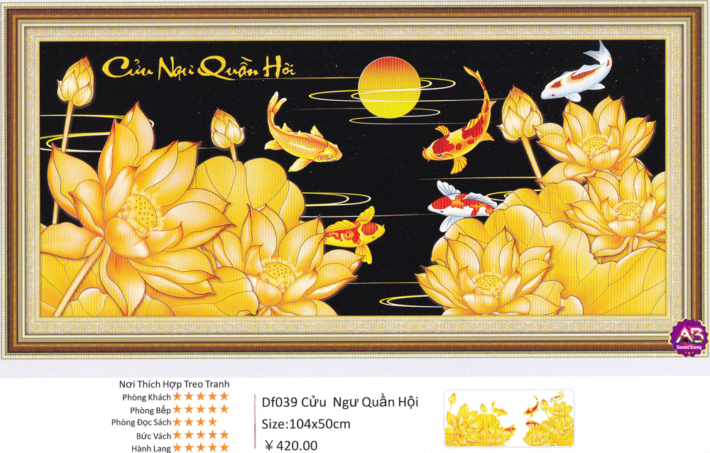 Tranh Đính Đá ABC 3D Cửu Ngư Quần Hội
