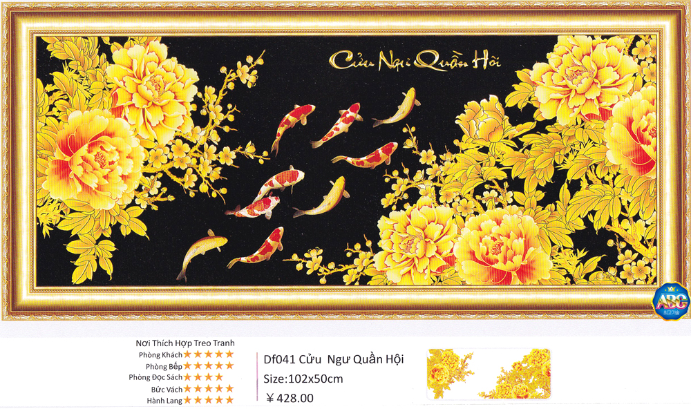 Tranh Đính Đá ABC 3D Cửu Ngư Quần Hội
