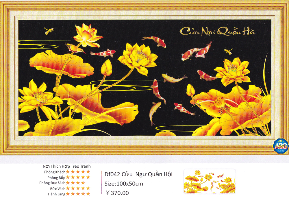 Tranh Đính Đá ABC 3D Cửu Ngư Quần Hội