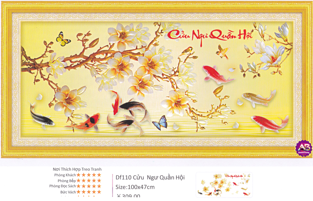 Cửu Ngư Quần Hội (Tranh đính đá kim cương AB)