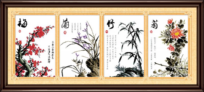 Đào-Lan-Cúc-Trúc (Vải In Sẵn 100%)
