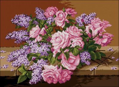 Goblenset Liliac si trandafiri