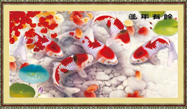 Tranh Đính Đá ABC 3D Liên Niên Hữu Dư- Ngũ Ngư Đồ