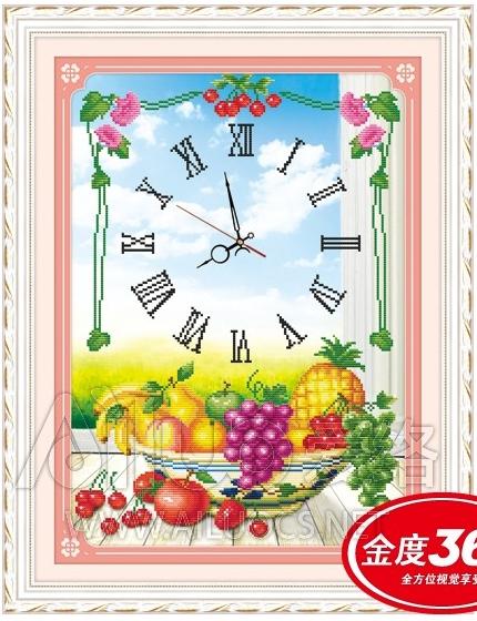 Tranh Thêu Chữ Thập Đồng Hồ Hoa Quả Tươi Mát