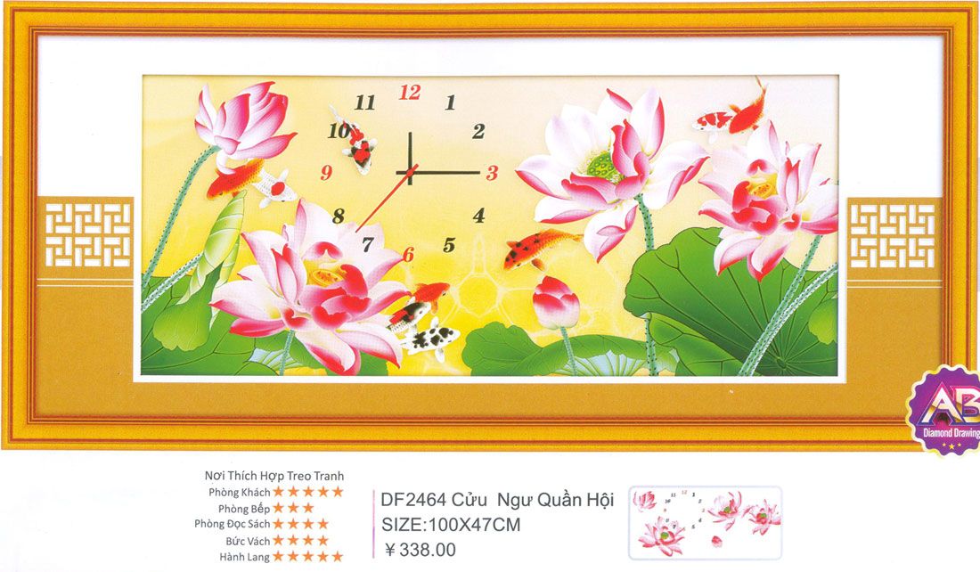 Tranh Đính Đá ABC 3D Đồng Hồ Hương Sen Thơm Ngát