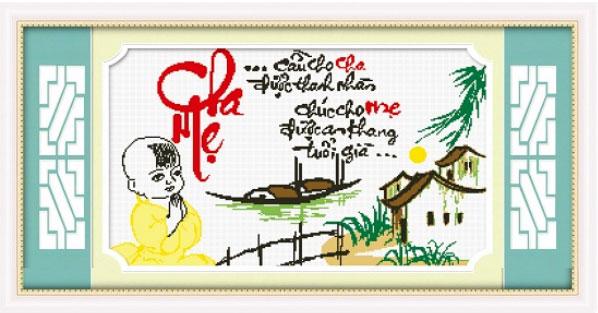 Tranh Thêu Chữ Thập Cầu Cho Cha Được Thanh Nhàn, Chúc Cho Mẹ Được An Khang Tuổi Già