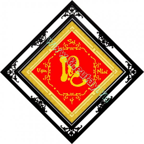 Tranh Thêu Chữ Thập Lộc Chữ Vàng