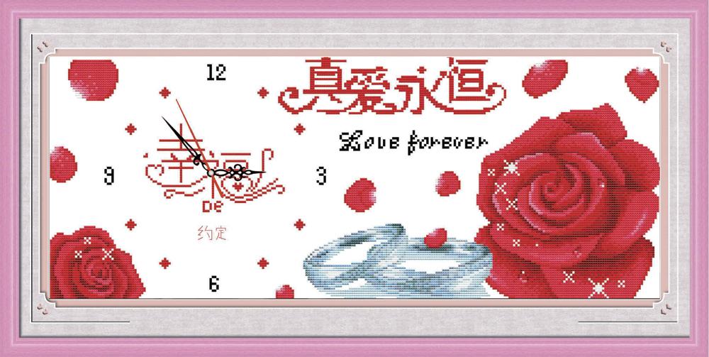 Tranh Thêu Chữ Thập Đồng Hồ Love Forever