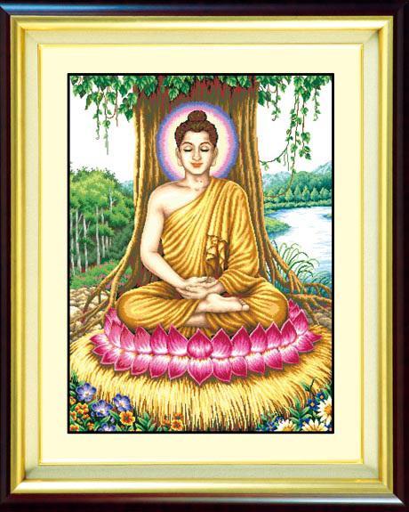 Tranh Thêu Chữ Thập Quan Phật Tổ Dưới Cội Bồ Đề