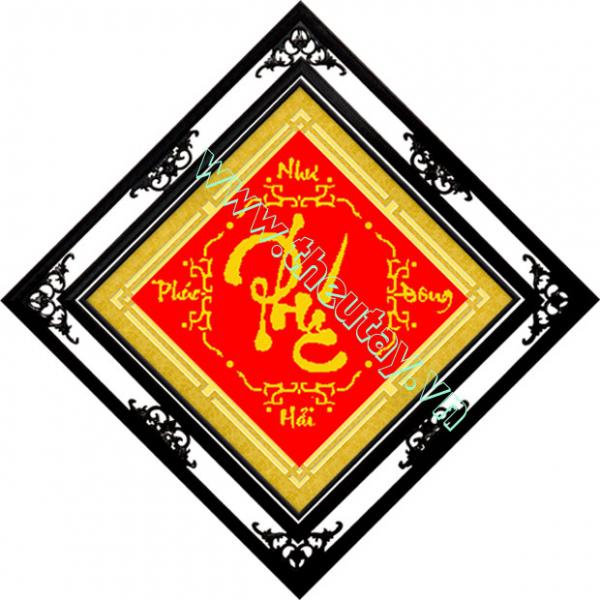 Tranh Thêu Chữ Thập Phúc Chữ Vàng