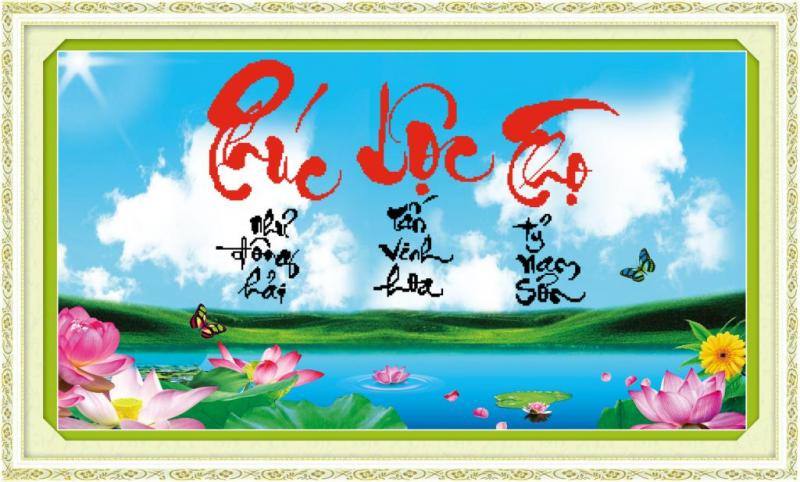 Tranh Thêu Chữ Thập 3D  Phúc Lộc Thọ