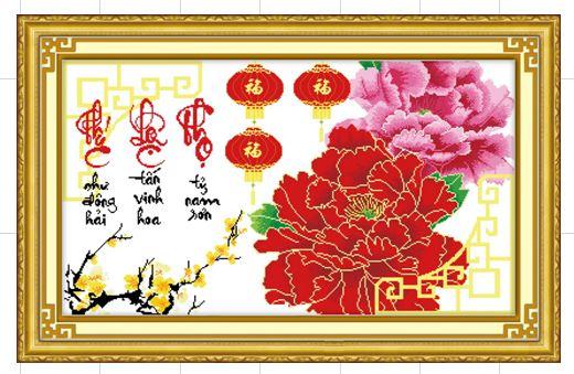 Tranh Thêu Chữ Thập Phúc Lộc Thọ