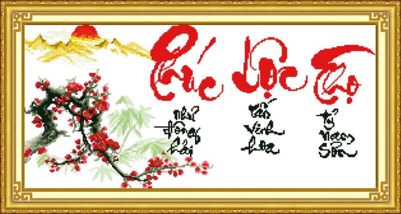 Tranh Thêu Chữ Thập Phúc Lộc Thọ
