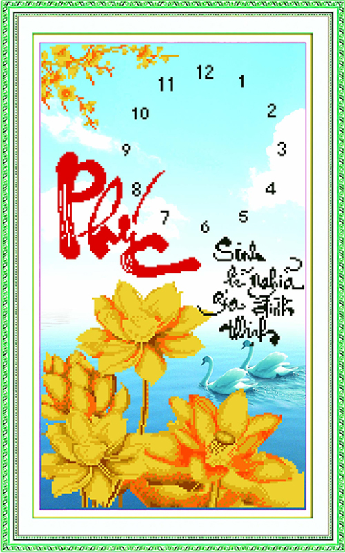 Phúc Sinh Phú Quý Gia Đình Thình-Tranh gắn đá hạt tròn