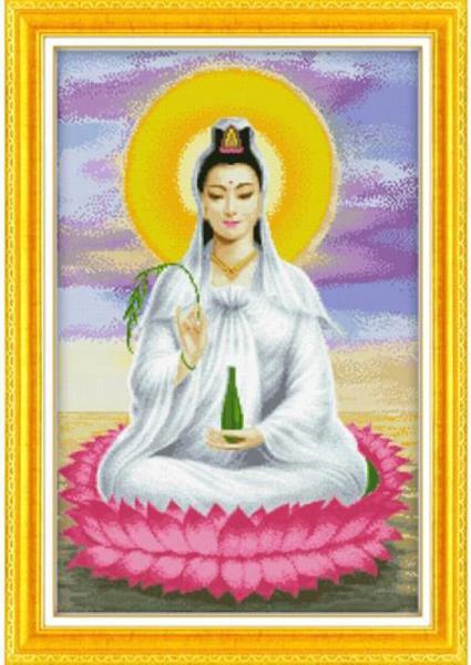 Tranh Thêu Chữ Thập Toả Liên Quan Âm , KT Nhỏ