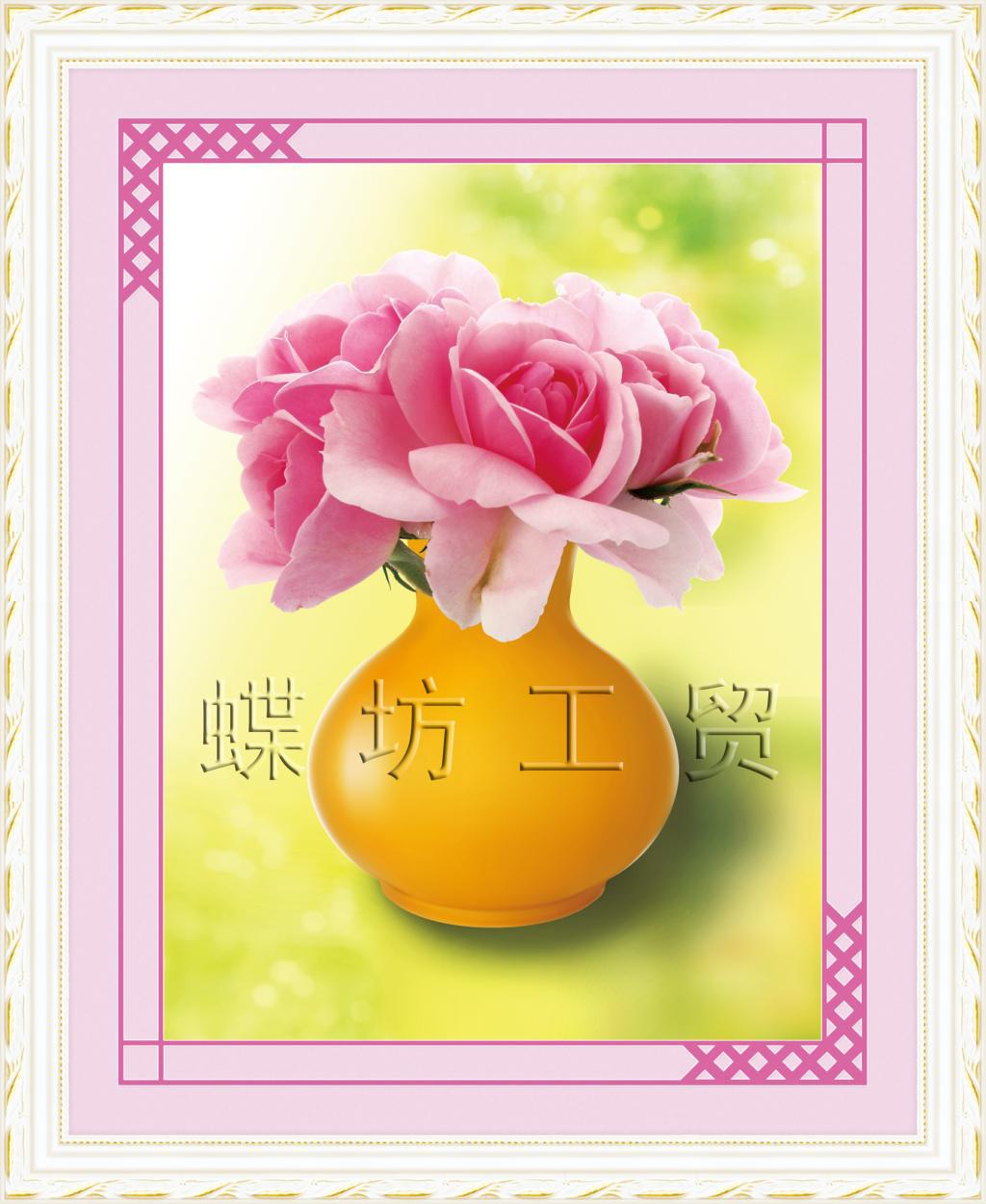 Tranh Thêu Chữ Thập 3D Rose Vase
