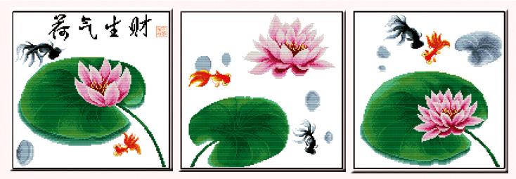 Tranh Thêu Chữ Thập Sen Nở Thơm Ngát