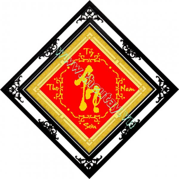 Tranh Thêu Chữ Thập Thọ Chữ Vàng