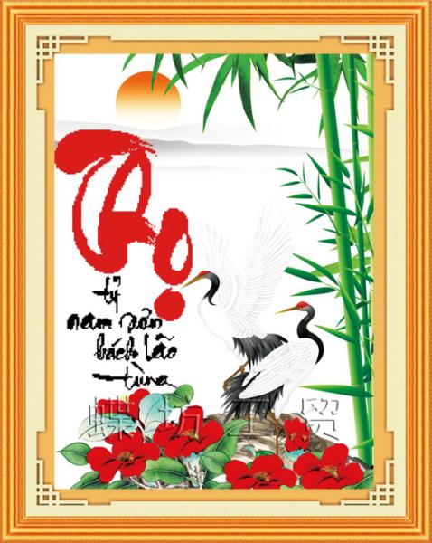 Tranh Thêu Chữ Thập Thọ Tỷ Nam Sơn Bách Lão Tùng
