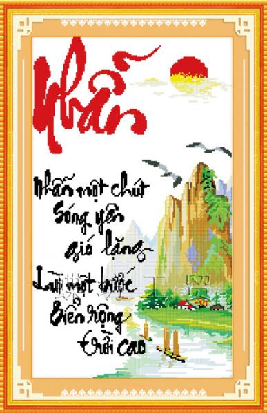 Tranh Thêu Chữ Thập Nhẫn Một Chút Sống Yên Gió Lặng, Lùi Một Bước Biển Rộng Trời Cao