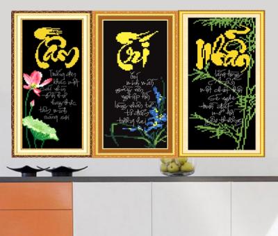 Tranh Thêu Chữ Thập 3D Thư Pháp Chữ Tâm Trí Nhẫn