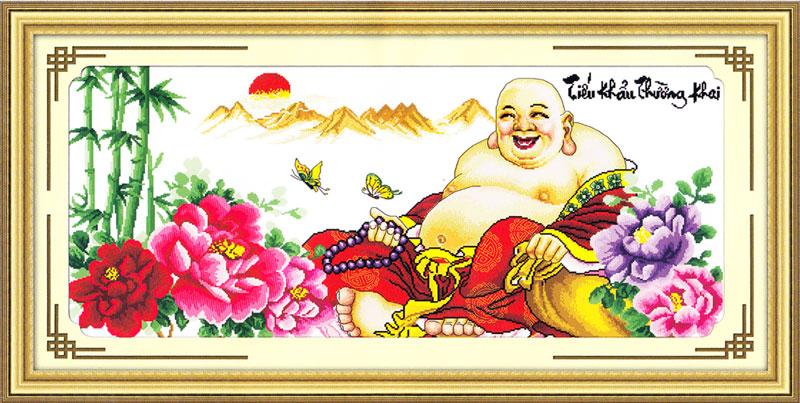 Tranh Thêu Chữ Thập Tiếu Khẩu Thường Khai ( Một Nụ Cười An Lạc Làm Nở Hoa)