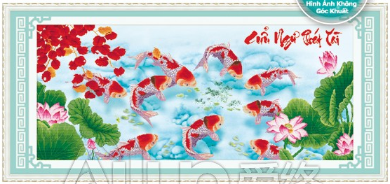 Tranh đá hạt tròn Cửu Ngư Phát Tài