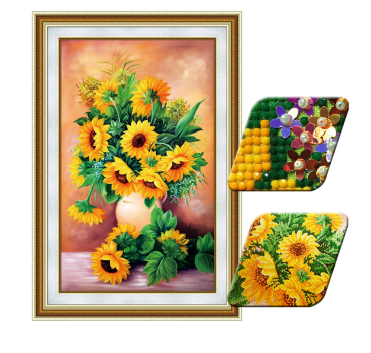 Tranh Đính Đá ABC ( Đính Toàn Bộ ) Chậu Hoa Hướng Dương