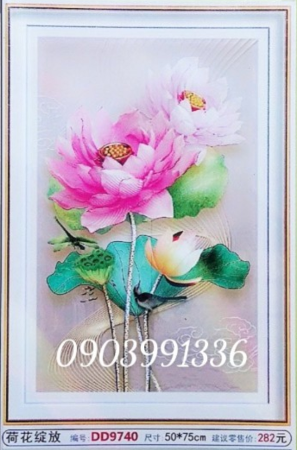 Tranh Đính Đá ABC 3D Hoa Sen Thanh Khiết