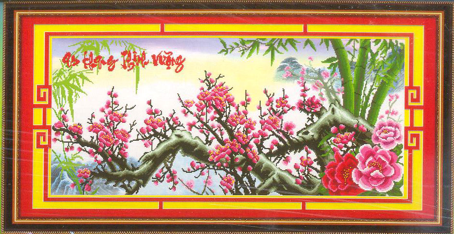 Tranh đính đá hạt tròn AB An Khang Thịnh Vượng Đào Đỏ