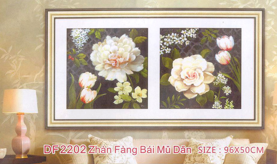 Tranh Đính Đá ABC 3D Hoa Mẫu Đơn Trắng