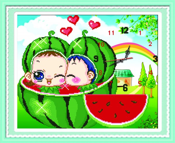 Tranh Đính Đá ABC 3D Đồng Hồ Em Bé Dưa Hấu
