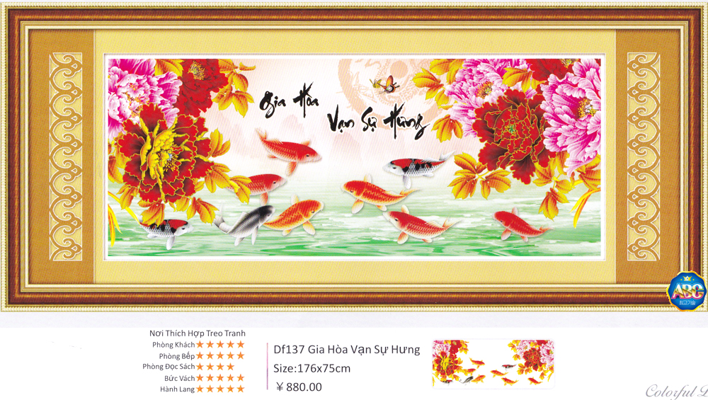 Tranh đính đá hạt tròn kim cương Gia Hòa Vạn Sự Hưng