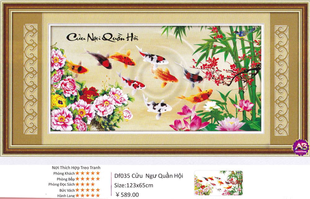 Tranh đính đá kim cương AB Cửu Ngư Quần Hội