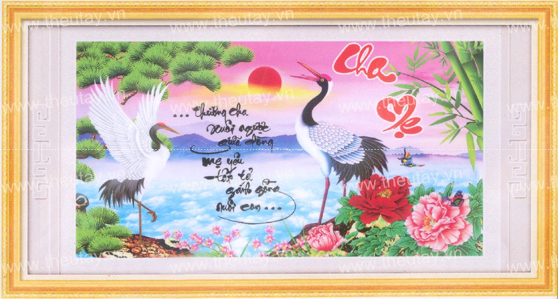 Tranh Đính Đá ABC 3D Thương Cha Xuôi Ngược Giữa Dòng, Mẹ Yêu Tất Tả Gánh Gồng Nuôi Con
