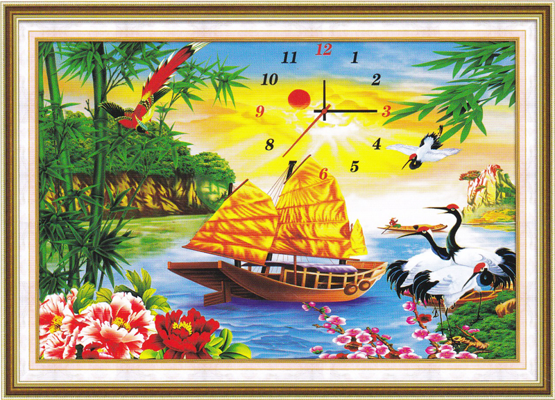 Tranh Đính Đá ABC 3D Đồng Hồ Thuyền Chở Đầy Vàng