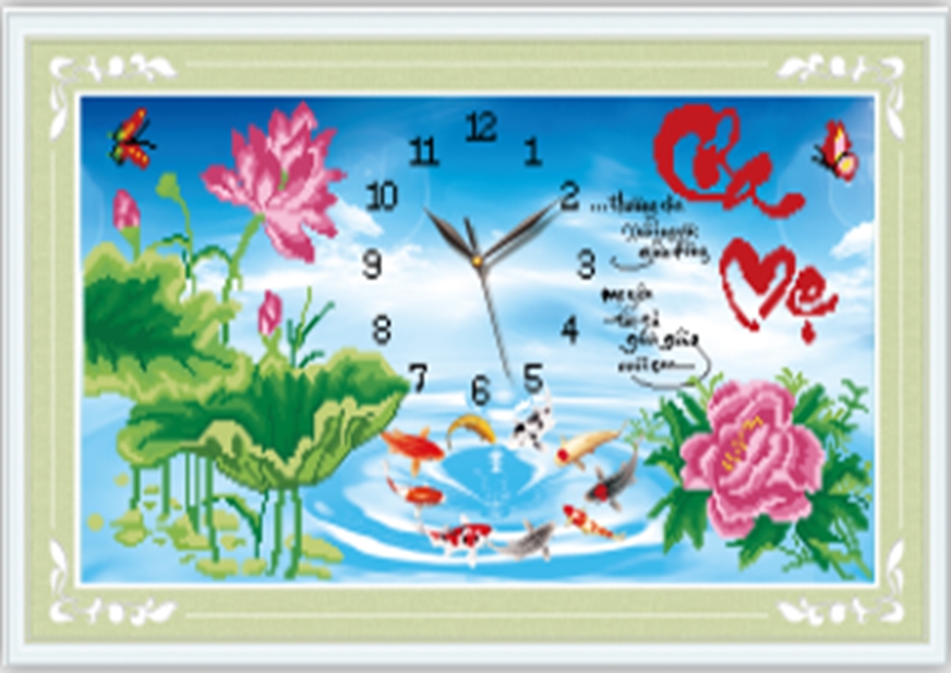Tranh Đính Đá ABC 3D Đồng Hồ Thương Cha Xuôi Ngược Giữa Dòng, Mẹ Yêu Tất Tả Gánh Gồng Nuôi Con