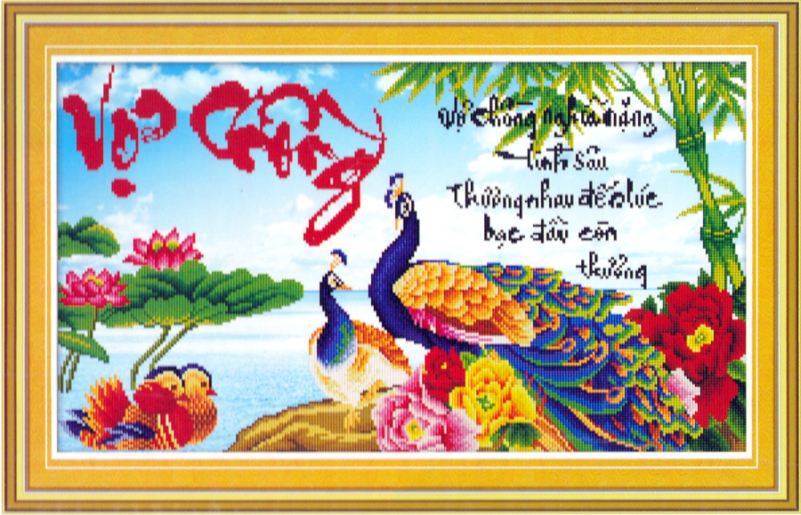 Tranh Đính Đá ABC 3D Vợ Chồng Nghĩa Nặng Tình Sâu,Thương Nhau Đến Lúc Bạc Đầu Còn Thương