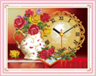Tranh Gắn Đá Đồng Hồ Bình Hoa Hồng