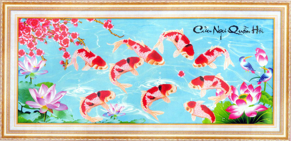 Tranh gắn đá hạt tròn AB Cưu Ngư Quần Hội