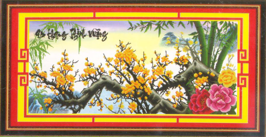 Tranh gắn đá hạt tròn An Khang Thịnh Vượng Mai Vàng