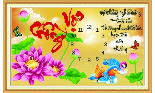 Tranh Đính Đá ABC 3D Đồng Hồ Vợ Chồng Nghĩa Nặng Tình Sâu