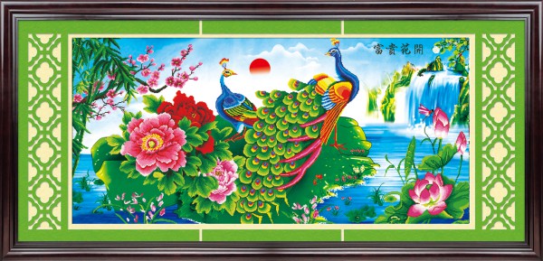 Tranh gắn đá hạt tròn Khổng Tước Phú Quý